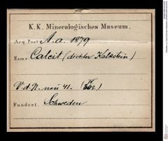 Etiketten zu Calcit (Dichter Kalkstein) (NHMW-MIN-Aa1879)